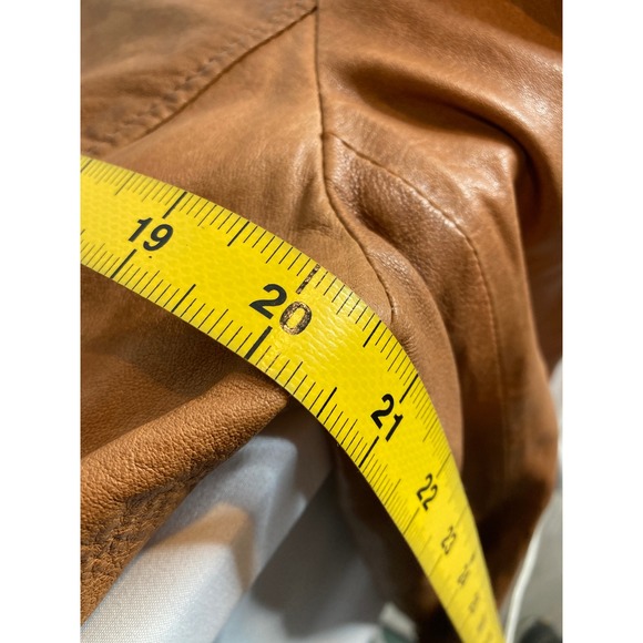 EILEEN FISHER Womens Tan Leather Jacket Sz S Zipper Collarless Timeless‎ Classic - Picture 4 of 12